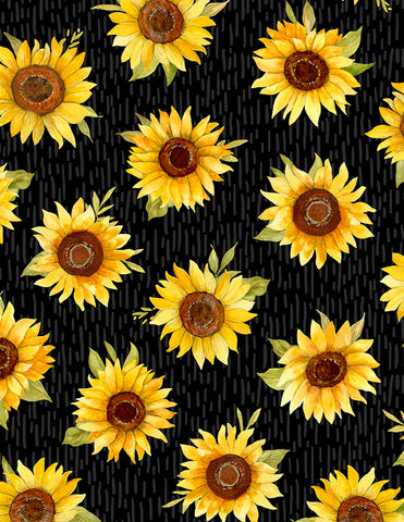 Sunflower Splendor Tossed Sunflowers on Black