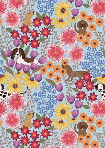 Paws & Claws Dogs in Flowers on blue