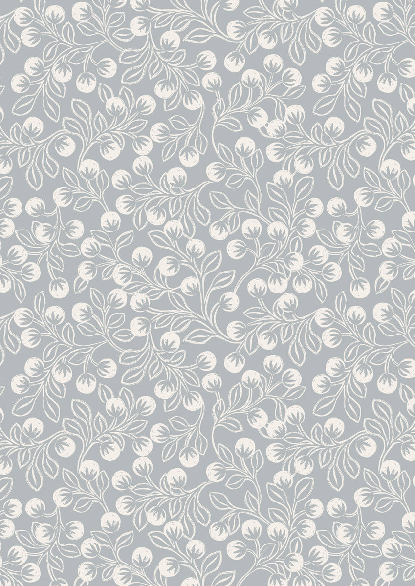 Secret Winter Garden Snowberries on Gray Flannel