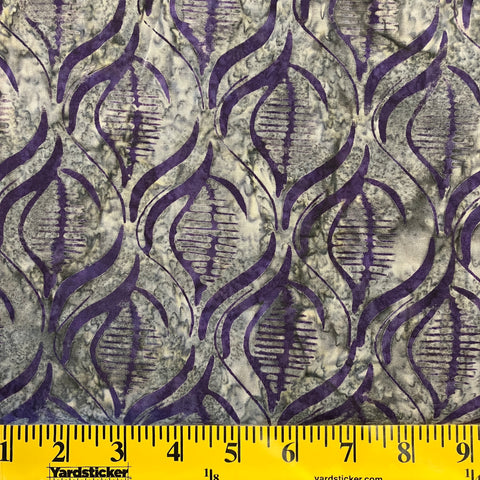 Mod Graphics gray w/ purple leaves Batik