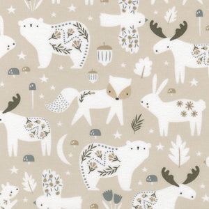 Gentle Night Animals on Taupe Flannel