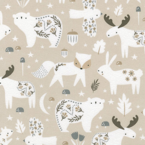 Gentle Night Animals on Taupe Flannel