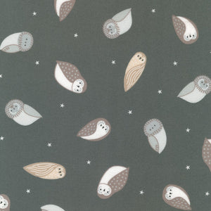Gentle Night Owls on Charcoal Flannel