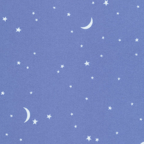 Gentle Night Stars and Moon on Blue Flannel