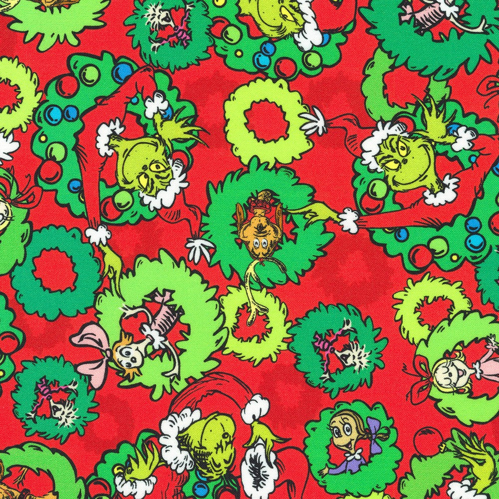 Grinch Grinch Characters with Wreaths on Red