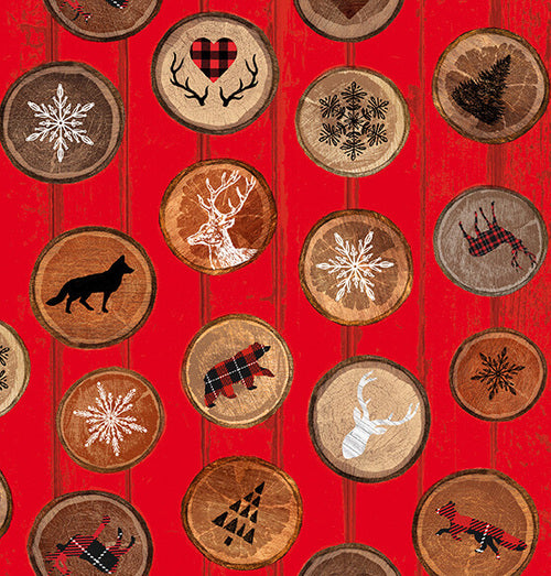 Warm Winter Animals in Circles on Red
