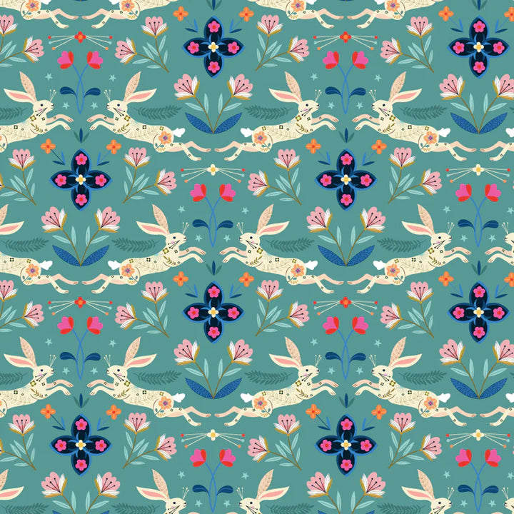 Animal Magic Rabbits on Turquoise